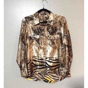 Madison Paige Metallic Animal Print Button-Up Shirt M